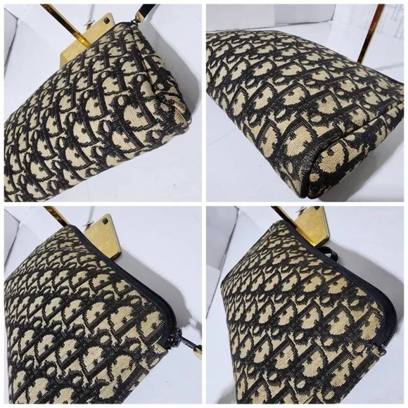 Authentic CHRISTIAN DIOR Vintage Monogram Wristlet Clutch Navy Blue/Beige - Picture 8 of 14